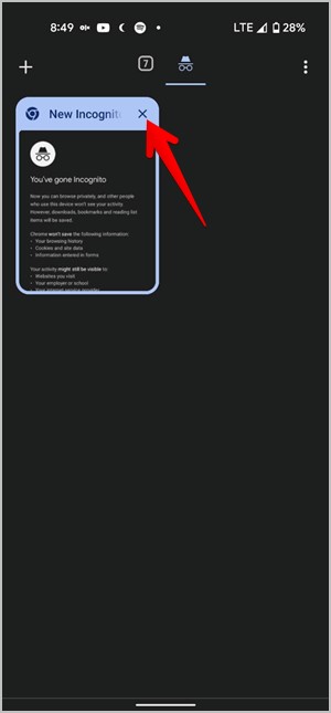 Google Chrome Инкогнито Android Закрыть
