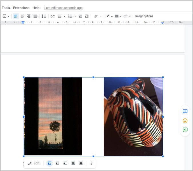 Документы Google рисуют изображения рядом
