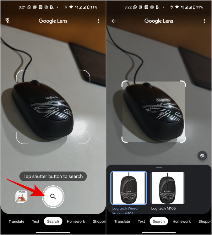 Опция поиска в Google Lens