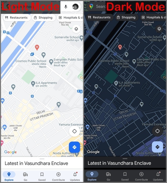 Карты Google в светлом и темном режиме (Android)