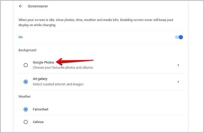 Опция Google Фото в ChromeOS