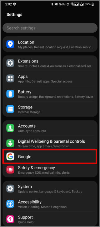Настройки Google (Android)
