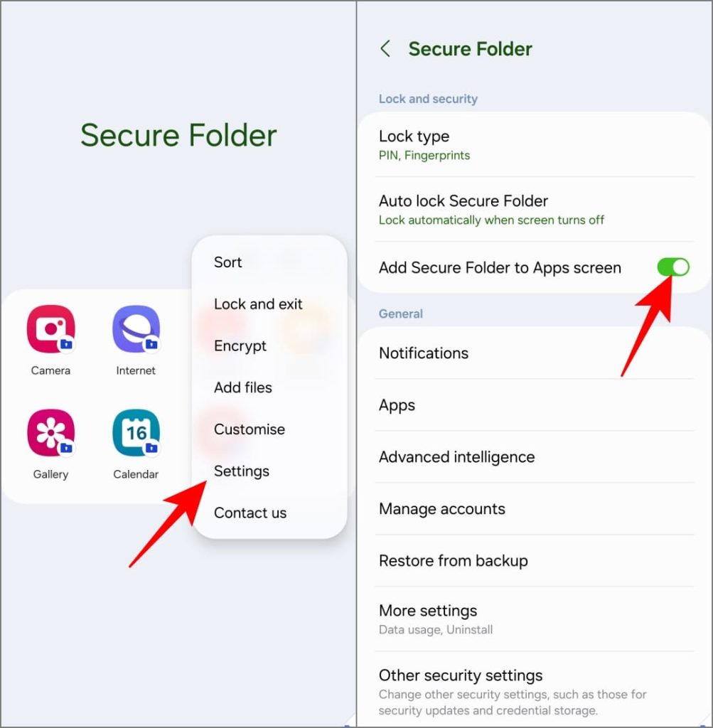 Скрыть защищенную папку в One UI 6.1 на телефоне Samsung Galaxy