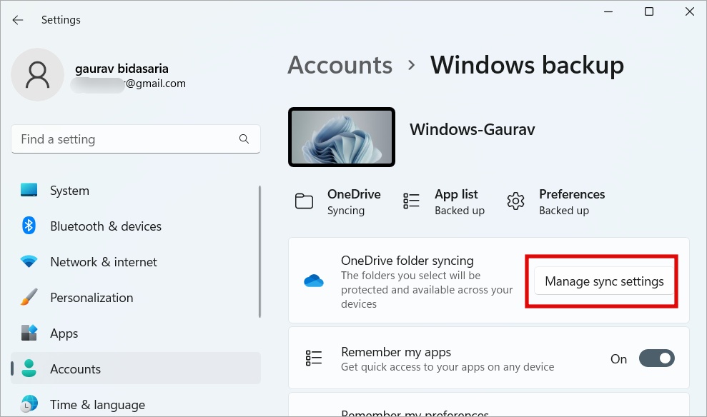 управлять настройками синхронизации onedrive в Windows 10/11