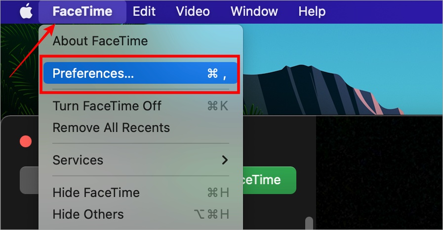 открыть настройки FaceTime на MacBook