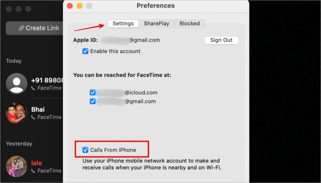 отключить функцию звонков с iPhone в приложении FaceTime на MacBook