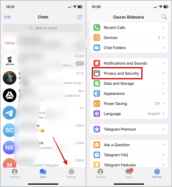 настройки конфиденциальности и безопасности Telegram на iOS