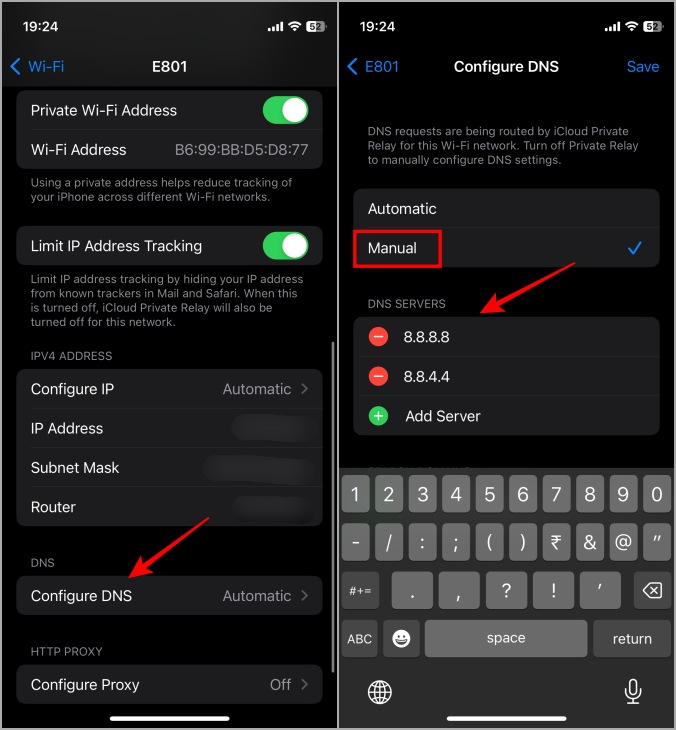 добавить Google DNS на iPhone