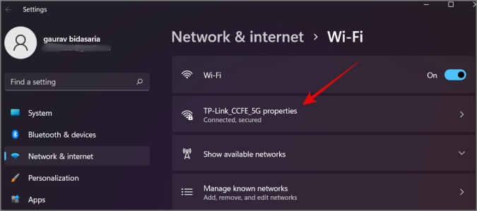 настройки имени Wi-Fi в Windows 11