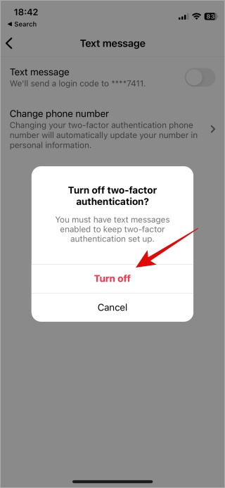подтвердить отключение 2fa в инстаграме ios