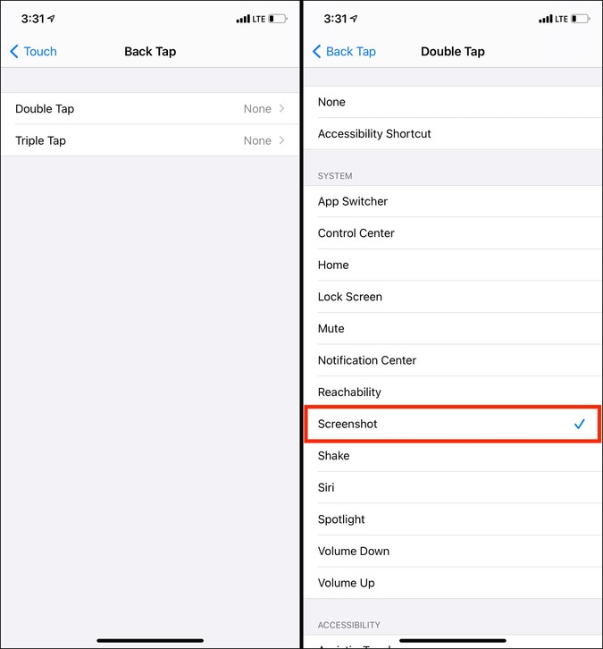 Установите снимок экрана как двойное нажатие в Back Tap в iOS 14