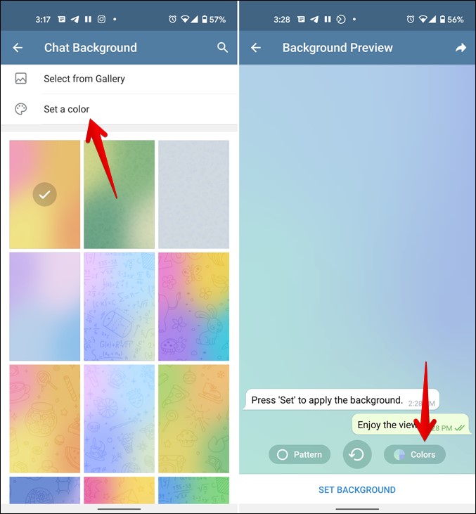 Telegram Добавить цвета фона