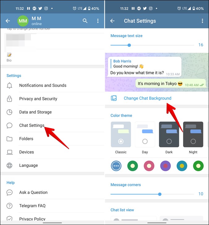 Telegram Изменить фон чата Android