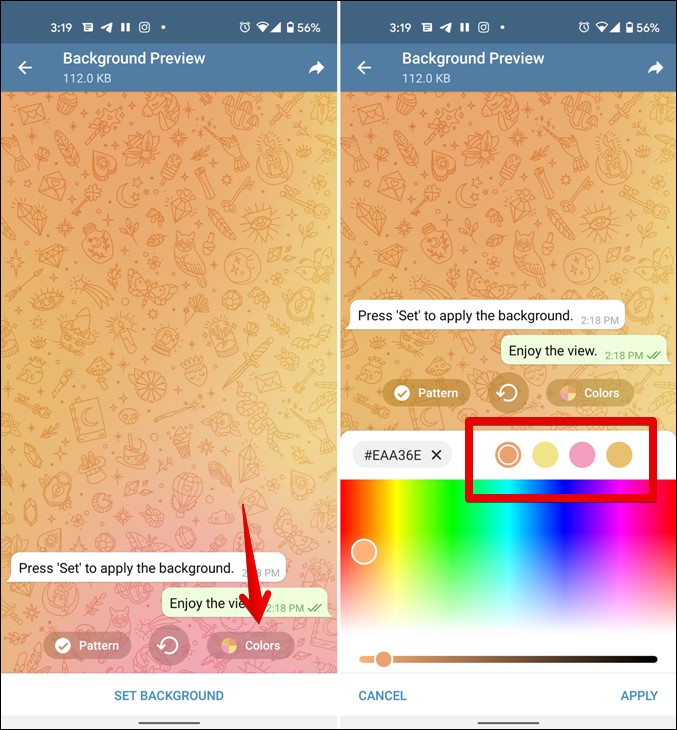 Telegram изменить фоновый рисунок и цвет
