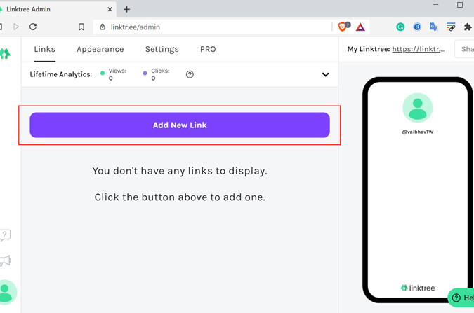 Как добавить новую ссылку на Linktree