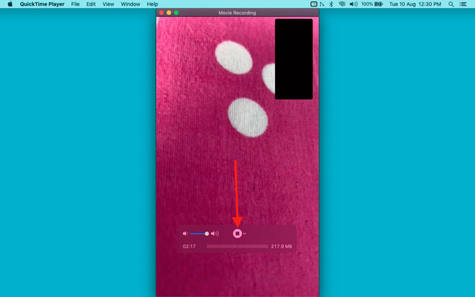 Остановить запись в QuickTime Player на Mac