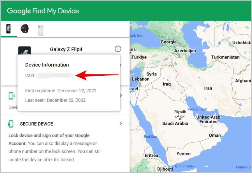 Номер IMEI в Google Find My Device