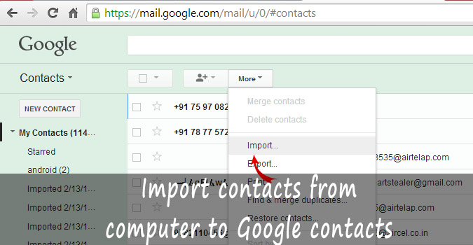 Импорт контактов с компьютера в контакты Google