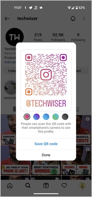 Instagram Mobile Другой профиль QR Настроить