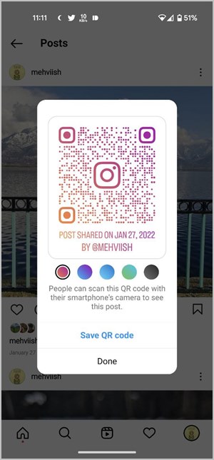 Настройка QR-кода мобильных сообщений Instagram