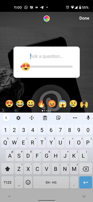 Опрос в Instagram Добавить слайдер Emoji Настроить