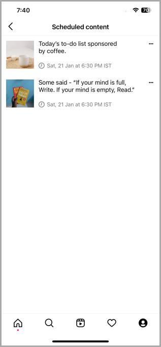 Запланированный контент Instagram iOS