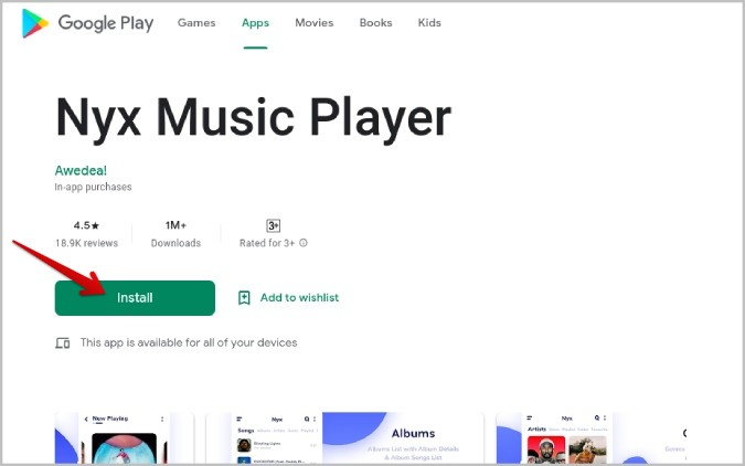 Установка приложения на рабочий стол Play Store