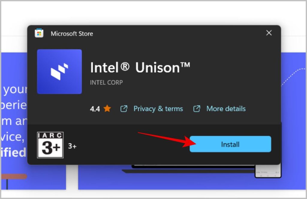 Установка Intel Unison из Microsoft Store