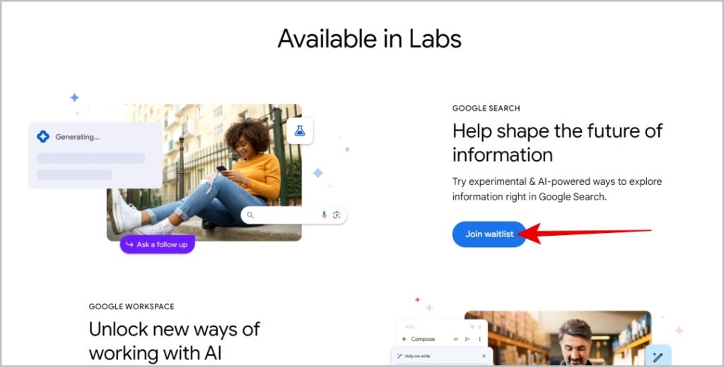 Присоединение к листу ожидания Google Search Labs