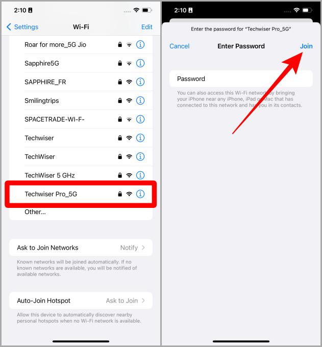 Подключение к настройкам Wi-Fi iOS