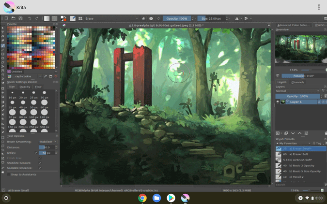 использование Krita на Chromebook