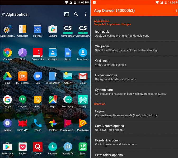 Расширенный ящик приложений Lightning-Launcher