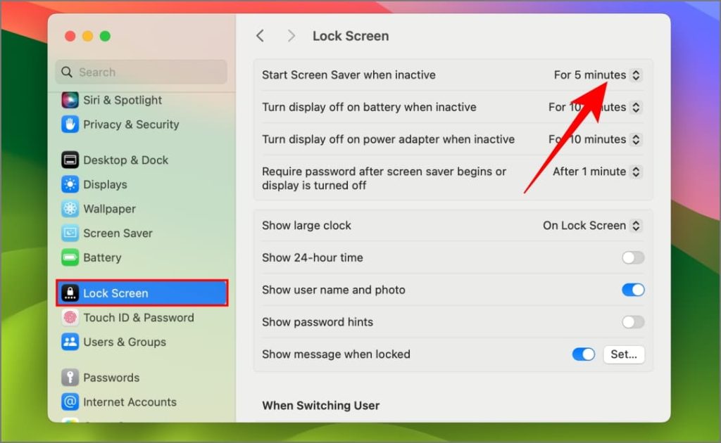 Настройки экрана блокировки на Mac