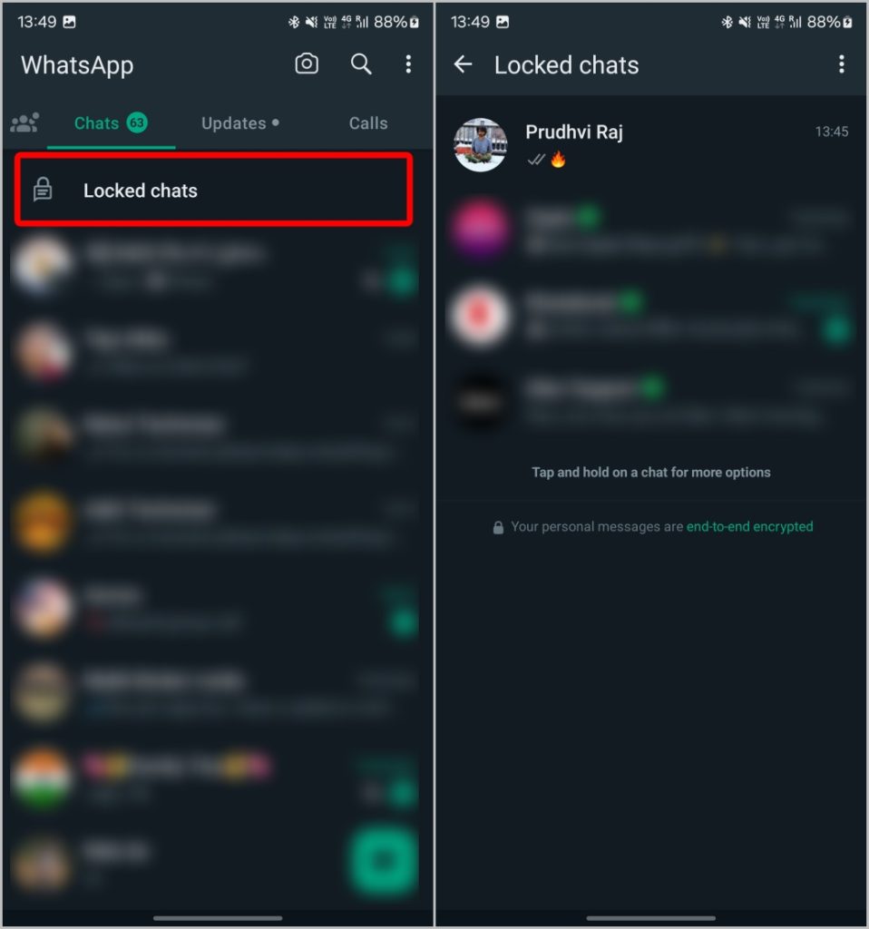 Открытие заблокированных чатов в WhatsApp