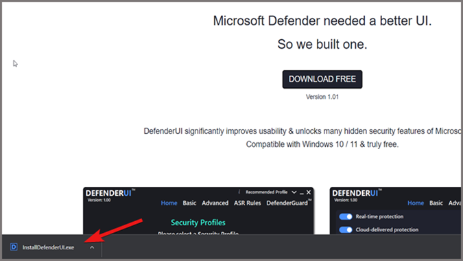 Загрузка пользовательского интерфейса Defender завершена