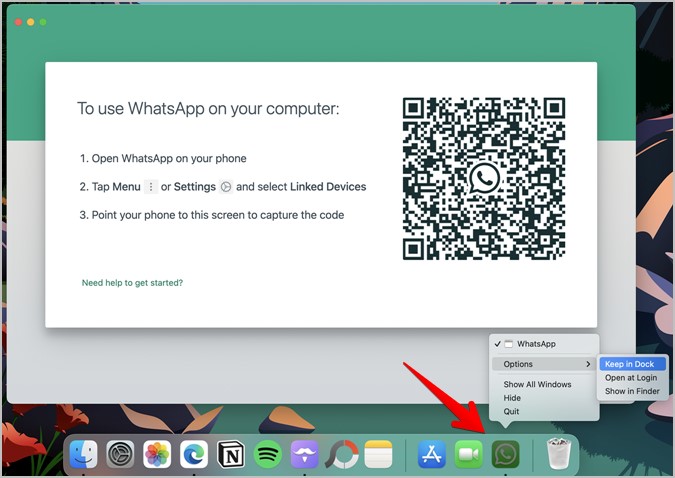 Док-станция WhatsApp для Mac