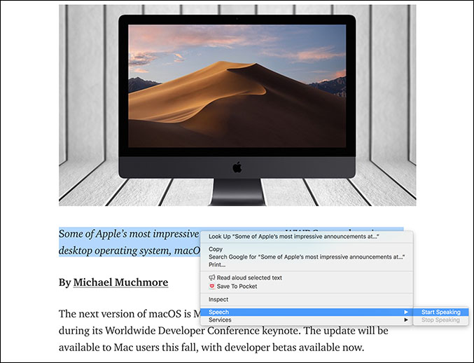 Преобразование текста в речь Mac OS