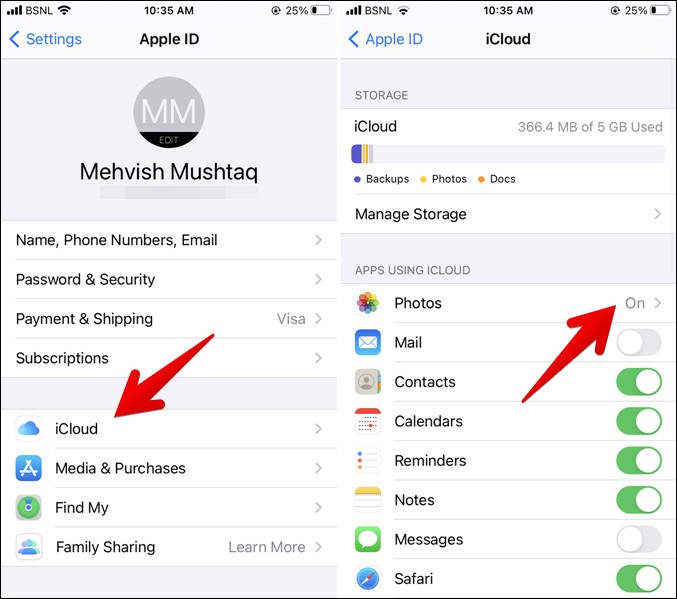 iPhone отключить фотографии iCloud