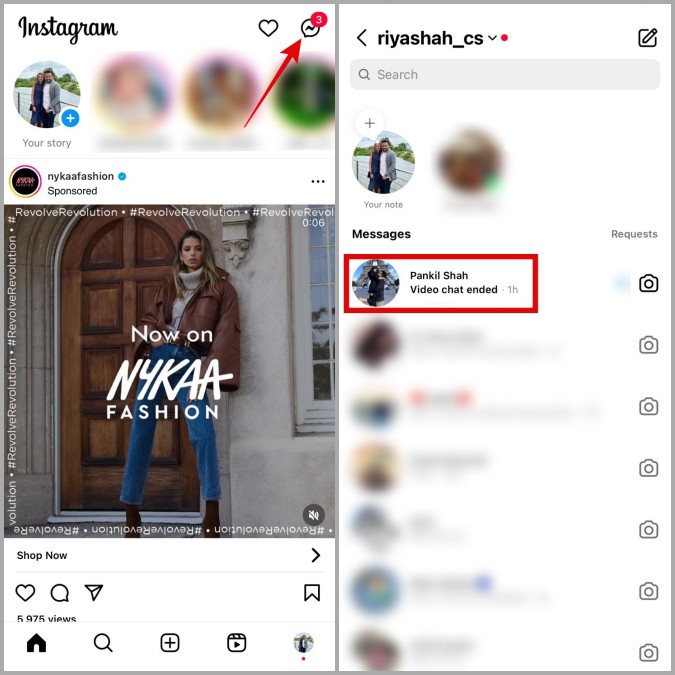 Сообщения в приложении Instagram на мобильном телефоне