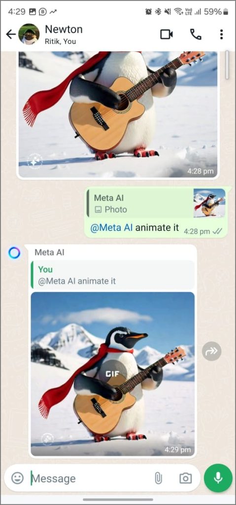 Создание GIF в Meta AI в WhatsApp