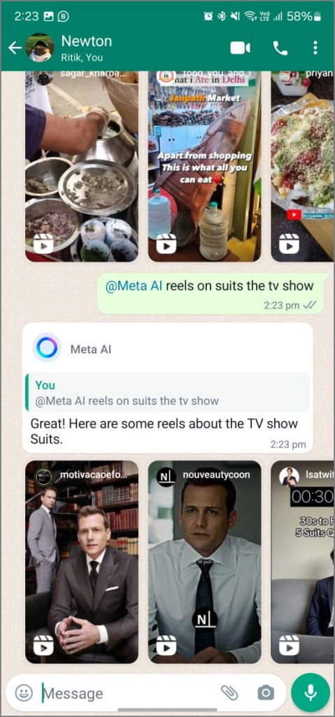 Поиск барабанов с помощью Meta AI в WhatsApp