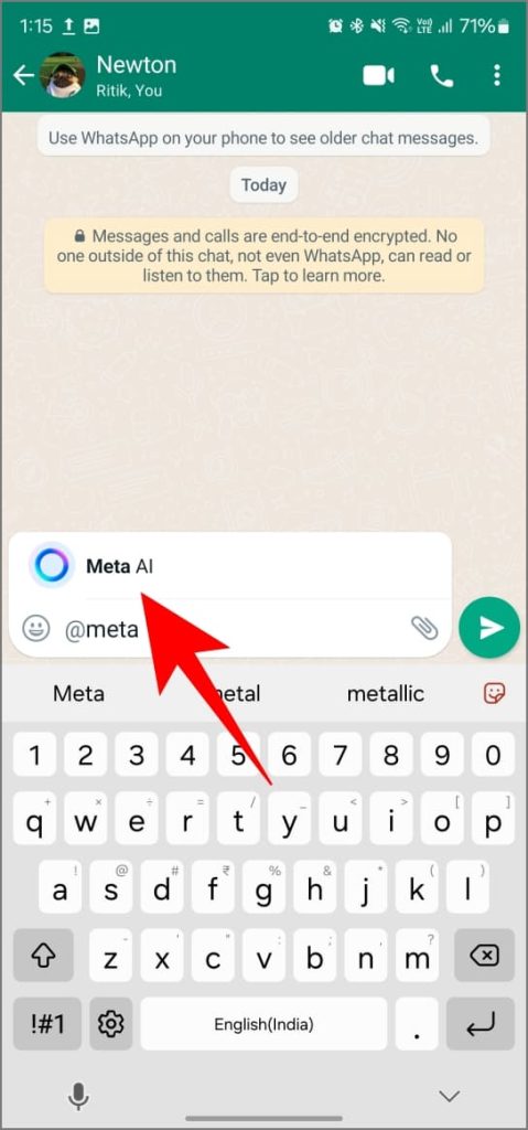 Использование Meta AI в групповом чате WhatsApp