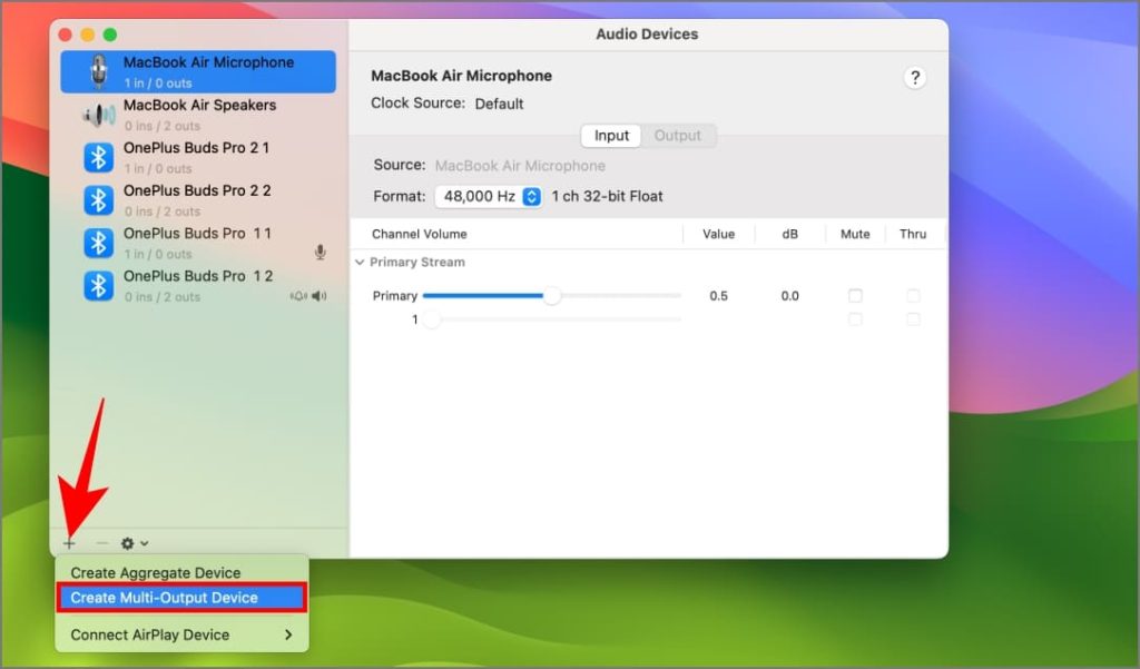 Приложение Audio MIDI Setup на MacBook под управлением macOS 14 Sonoma