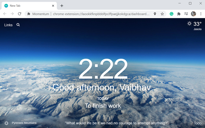 Расширение Momentum для новой вкладки Chrome