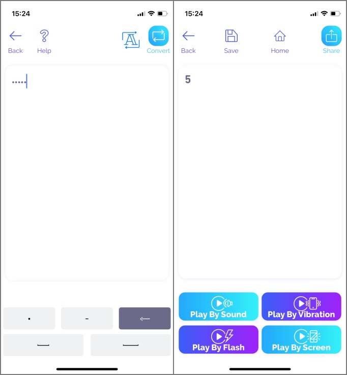 Пользовательский интерфейс приложения для чтения азбуки Морзе и декодера на iOS