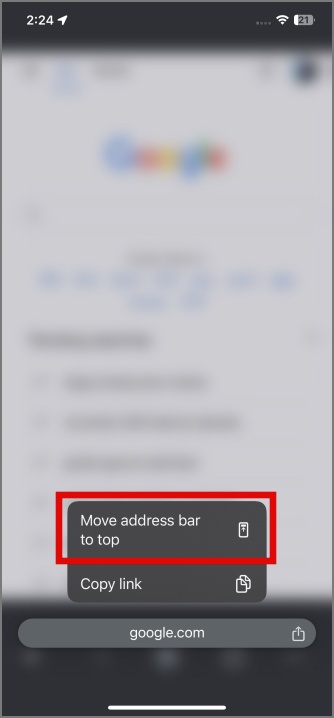 Переместите адресную строку снова вверх на Chrome iPhone