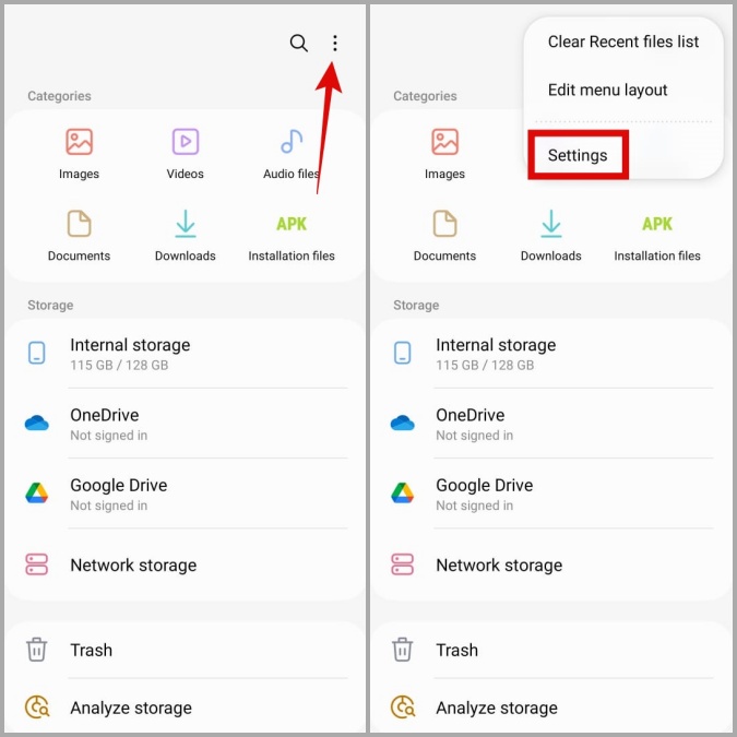 Настройки «Мои файлы» на телефоне Samsung