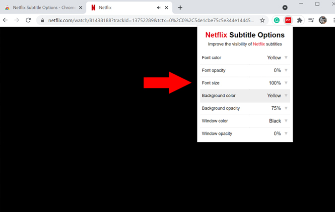 Параметры субтитров Netflix Расширение Chrome