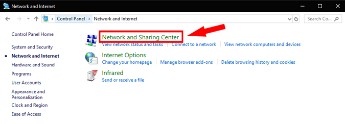 Опция Network_Sharing_Center_Second в настройках компьютера с Windows