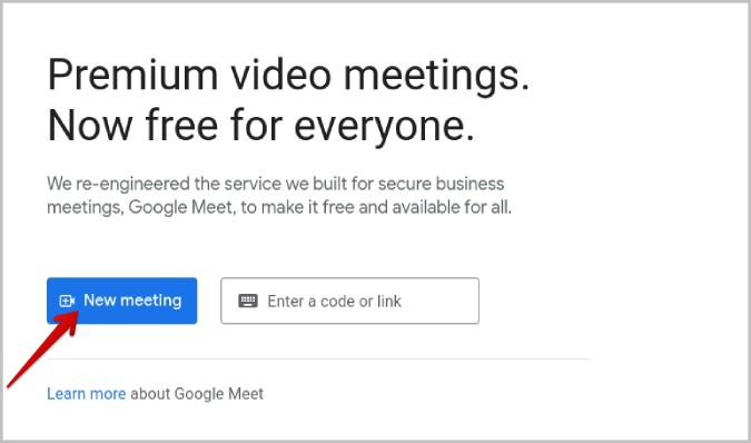 Начало встречи в Google Meet